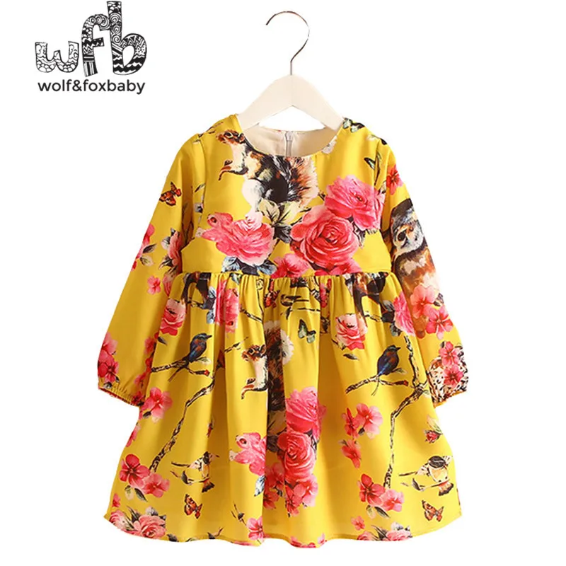 Retail 2-8 Princess Dress Flax Long Sleeve Clothing Baby Girl Cute Pink Floral Print Spring fall summer New | Детская одежда и