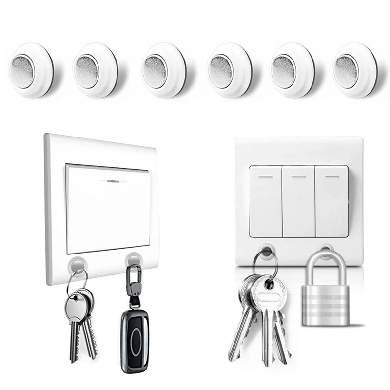 

6pcs/pack Magnetic Key Holder Keychain Ring Key Racks Organizer Strong Magnet Easy Installed Without Drilling With Adhesive