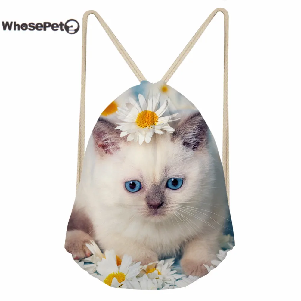 

WhosePet Printing Backpack Cat Drawstring Backpack Small for Children Boys Girls Shoulder Bags String Sackpack 2018 New Arrival