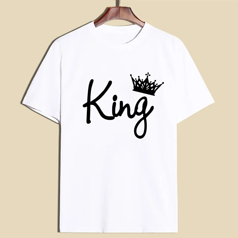King Queen T shirt Men Women Tops Couple Clothes Imperial Crown Printing Cotton Casual O neck Short sleeve T Shirts for Lovers