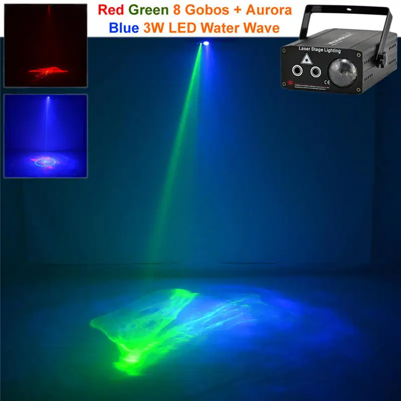 Mini 2 Len Red Green RG Gobo Laser Light Mix Blue LED Watermarks Aurora DJ Party Home Holiday Wedding Show Stage Lighting Effect