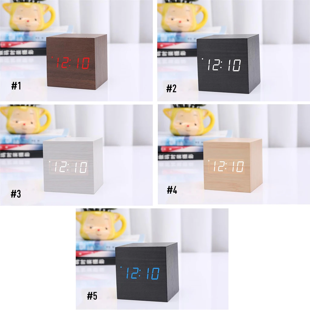 

New Arrival Wooden LED Alarm Clocks Temperature Electronic Clock Sounds Control Digital LED Display Desktop Calendar Table clock