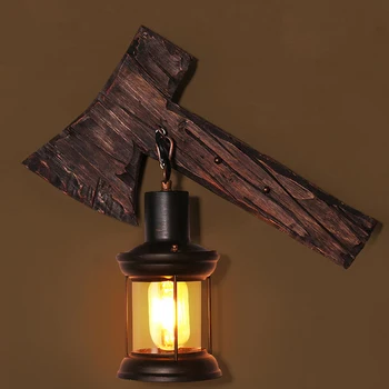 

led e27 Loft Industrial Iron Wood Axe Shaped LED Lamp LED Light Wall lamp Wall Light Wall Sconce For Bar Store Foyer Bedroom