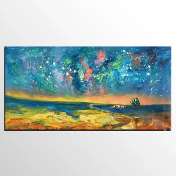 

Handmade thick knife Oil Painting Landscape, Abstract Art, Night Sky Painting Heavy Texture Art, Living Room Wall Art Canvas