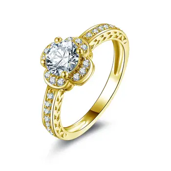 

AINUOSHI Trendy Lucky Flower Ring 14K Solid White/Yellow Gold Pave Setting Band Round Cut Sona Diamond Wedding Engagement Ring