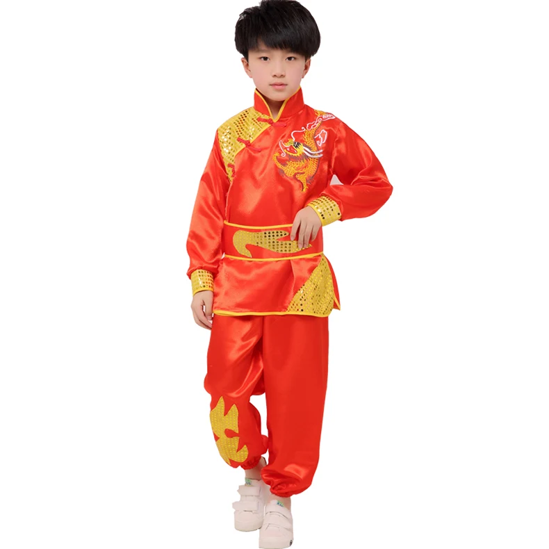 Китайская одежда для девочек кунг-фу, традиционные детские костюмы для танцев с драконом, народные танцевальные костюмы, современные национальные костюмы для мальчиков с изображением Льва ханфу