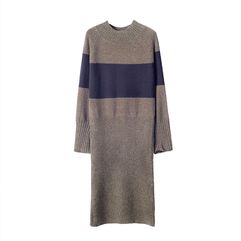 2017 Autumn Korean style girls cummute clothes loose nice O neck long thickened striped knitted sweater
