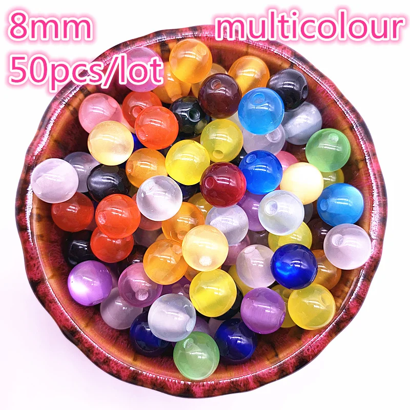 

New 50pcs/lot 8mm Imitation Natural Opal Beads Round Multicolour Resin Spacer Beads for Jewelry Making DIY Bracelet