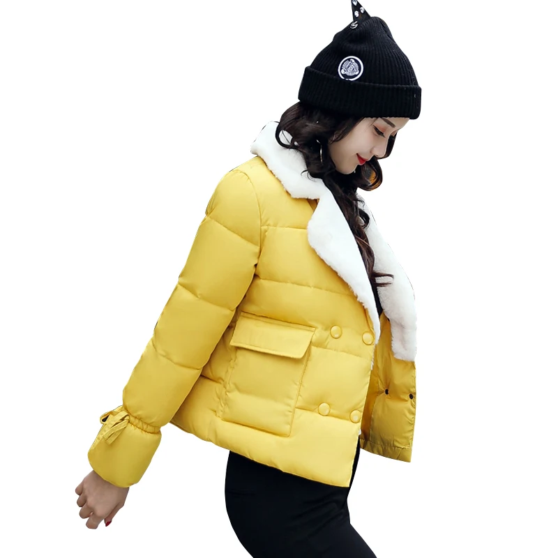 2018 turn down collar women winter coat female outerwear ladies thick warm short jacket slim breast button jaqueta feminina