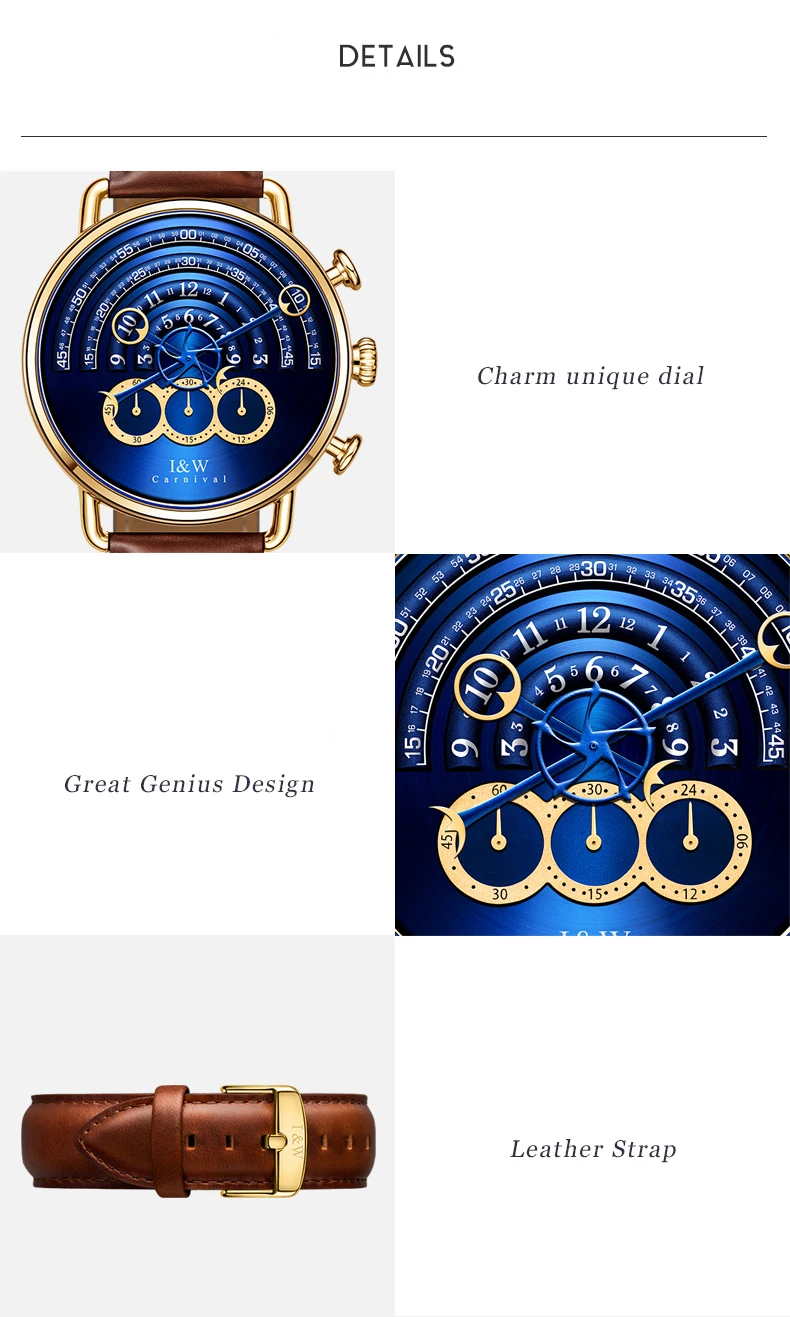 Карнавальные IW 8816G новые стильные мужские часы с хронографом кварцевые наручные часы