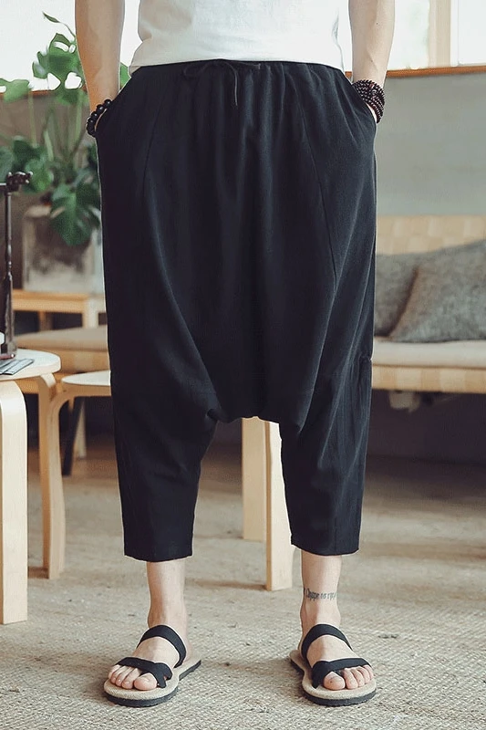 M~ 3XL новые мужские летние китайские хлопковые и льняные Молодежные шаровары для волос, Висячие штаны с промежностью