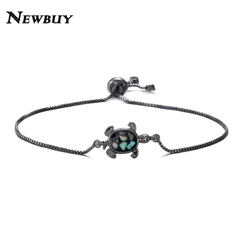 NEWBUY уникальный дизайн черный корпус черепаха шарм браслеты для женщин Девушка Регулируемая медная цепь животное браслет и браслет