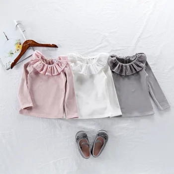 

Toddler Blouse Baby Girl Pure Cotton Soft Ruffles Turn Down Collar Long Sleeve White Shirt Basic Bottoming Blouse Clothes 12m-5T