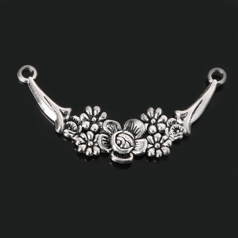 

New 2pcs/lot 58x31mm Antique Silver Plated Alloy Flower Branch Charms Pendant For DIY Bracelet Necklace Hair Jewelry Findings