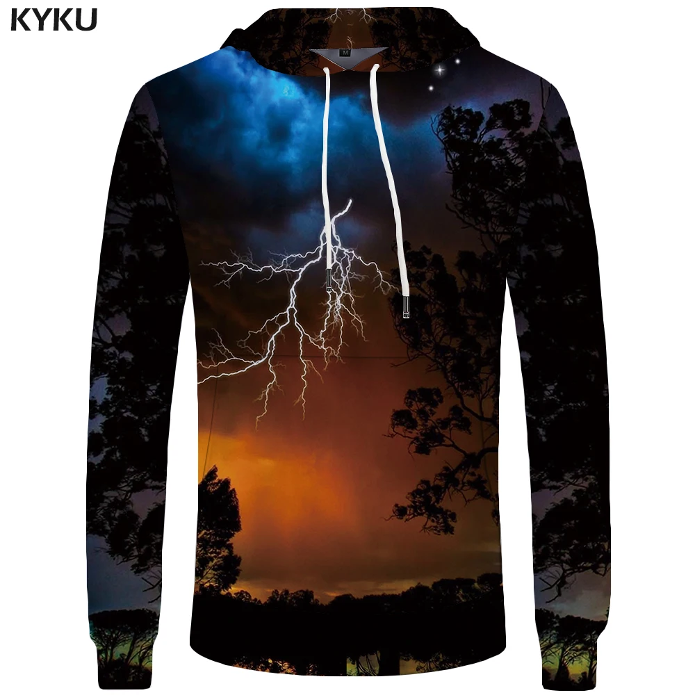 

KYKU Brand Lightning Hoodie Men Forest Sweatshirt Long Sky 3d Printed Hoodies Tree Hip Hop Mens Clothing Fashion Streetwear New