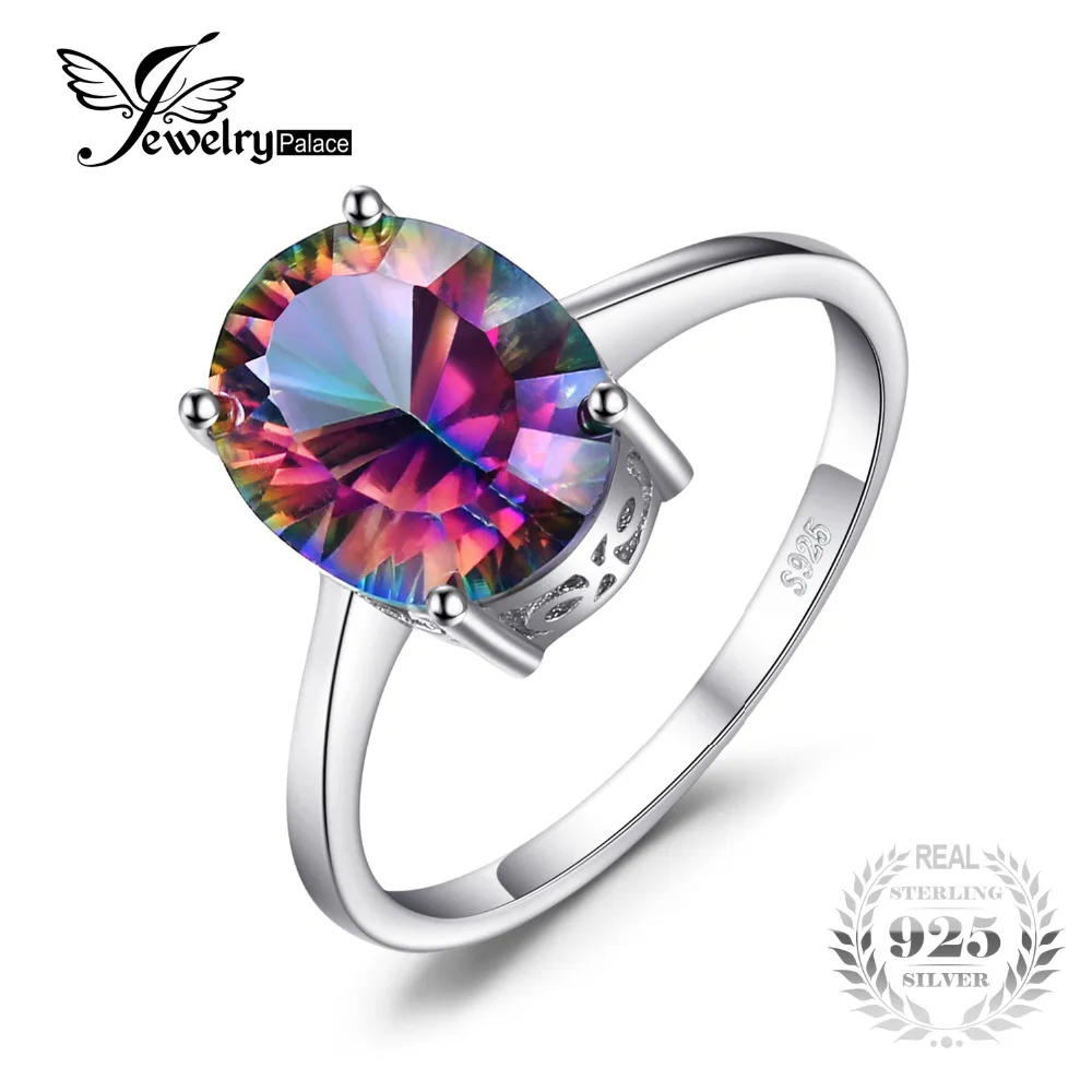 Jewelrypalace овальной вогнутой 3.4ct Подлинная Радуга своих Мистик Топаз Кольцо для Для
