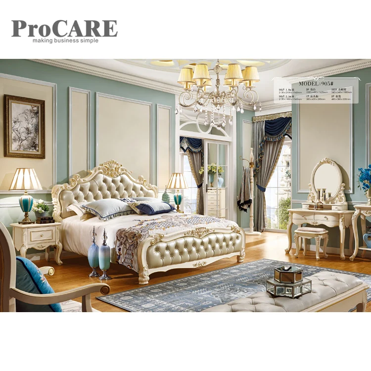The newest european leather wooden king size bed carved design with drawer - 905 The newest european leather wooden king size bed carved design with drawer - 905