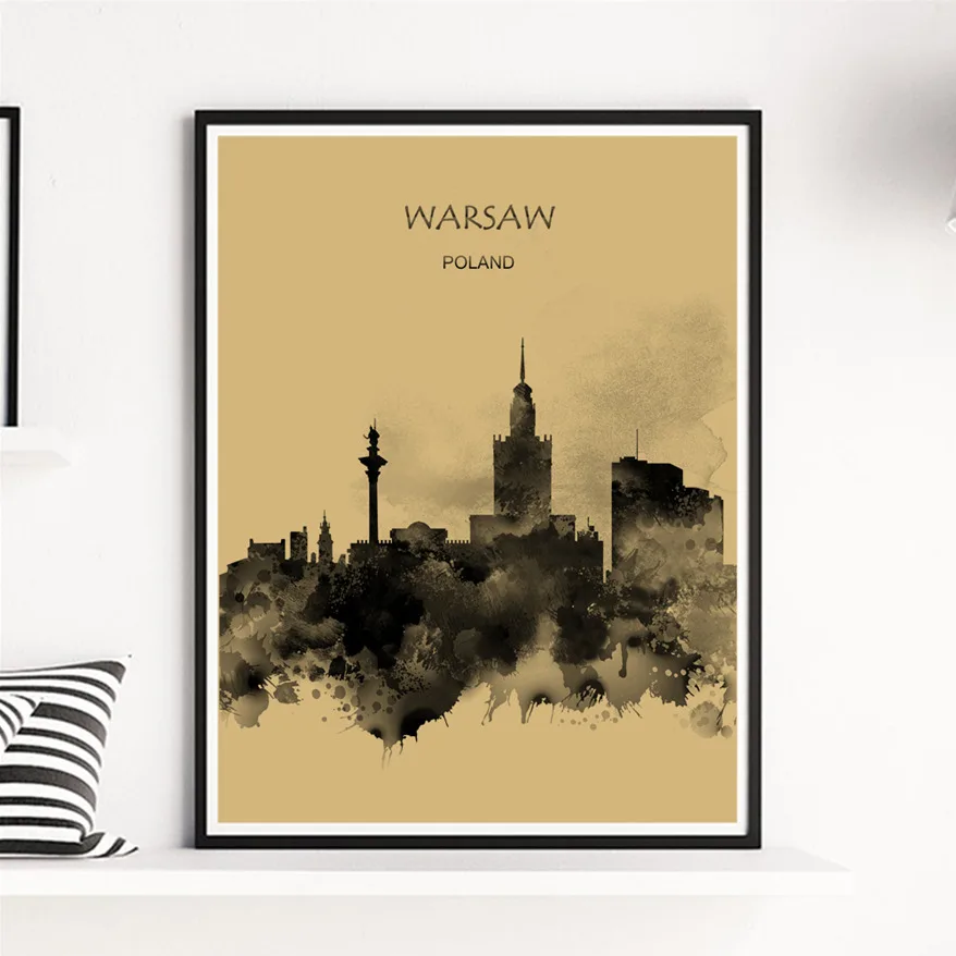 WARSAW city светильник-плакат из желтой крафт-бумаги для дома, гостиной, кафе, бара, паба, Декор, Художественная печать, настенная наклейка,, 42X30 см