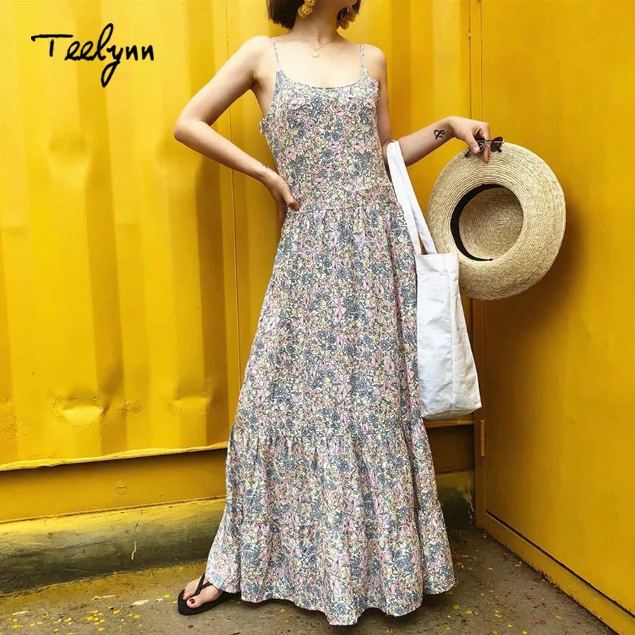 Платье TEELYNN boho с цветочным принтом сексуальное пляжное платье без рукавов на