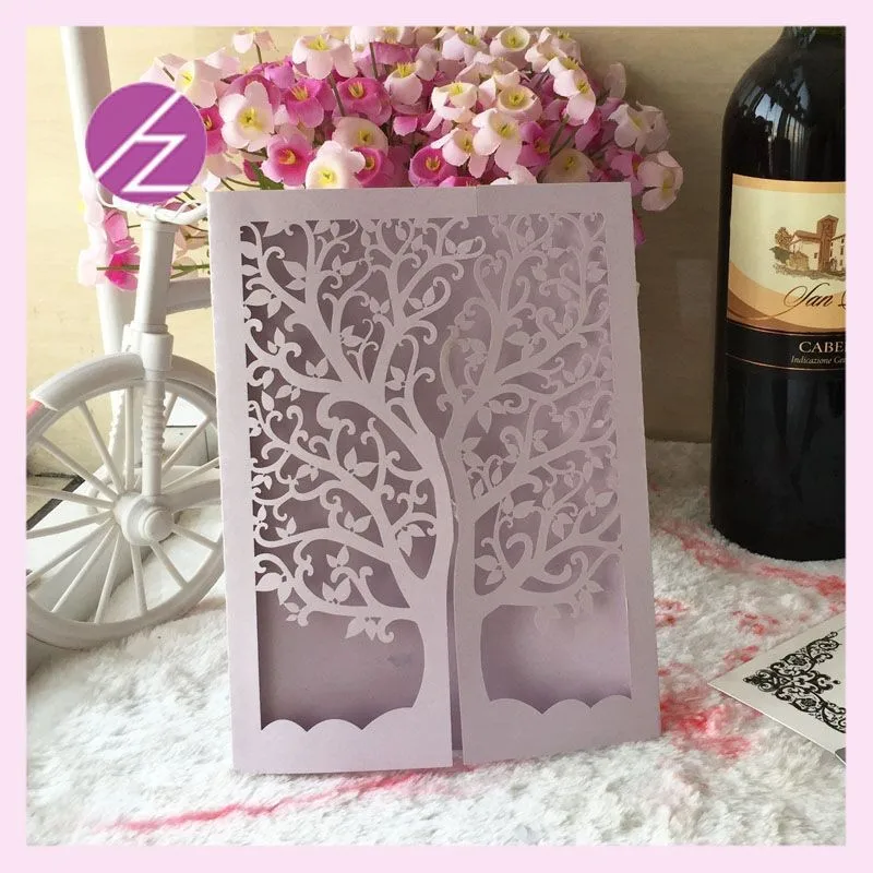 Популярные дерево любви свадебные приглашения с различными цветами поделок из бумаги плеточник резка украшения партии qj-26