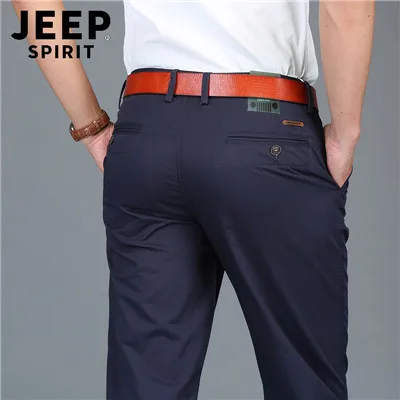 JEEP SPIRIT, деловые повседневные брюки, мужские повседневные хлопковые осенние брюки со средней талией, мужские прямые брюки размера плюс, pantalon homme - Цвет: Dark Blue
