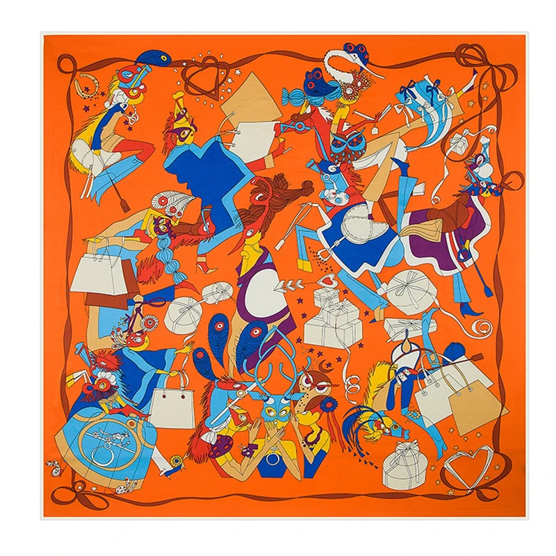 

130cm*130cm Silk Square Scarf Women Element Bag Print Foulard Big Hijab Bandana Lady Neckerchief High Quality Silk Scarf