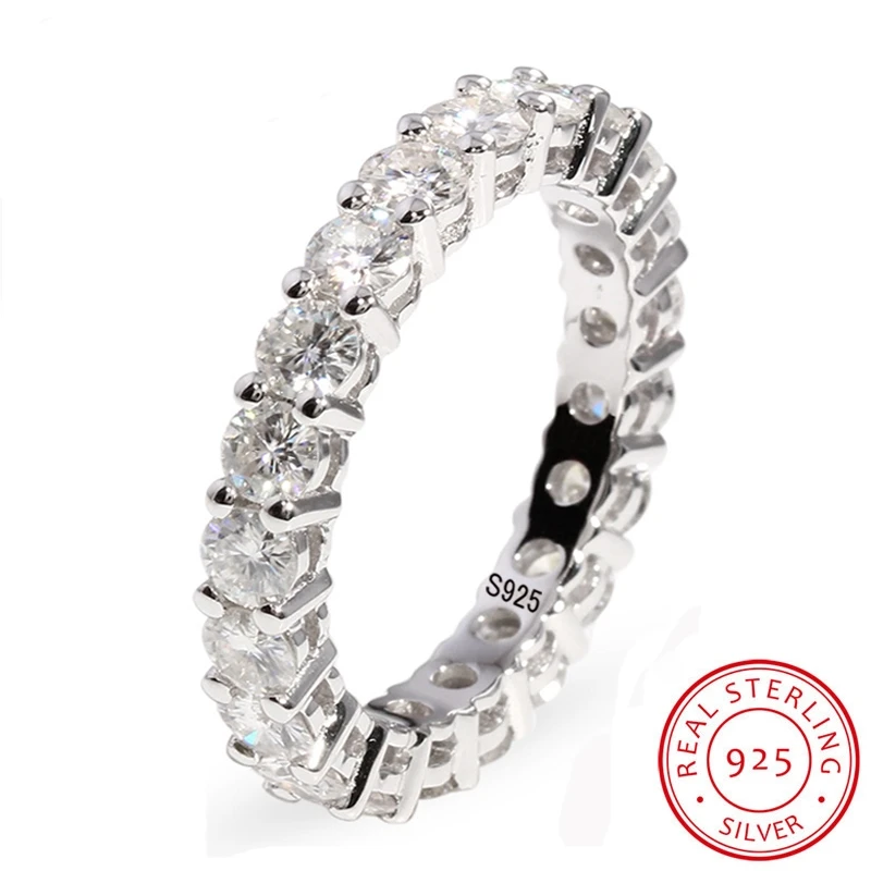 Silver Rings Silver Ring Wedding Rings New Fashion Solid 925 Silver Ring Set Luxury Full Circle 4mm Round CZ Diamant Engagement Wedding Rings for Women