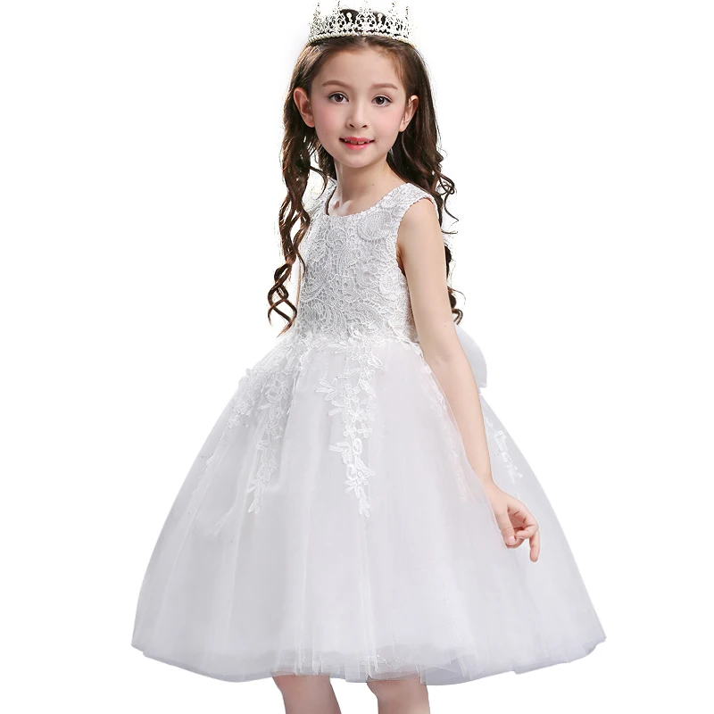 White Sleeveless Lace Tulle Little Girls Vintage Noble Gown Age For 3-12 Yrs Princess Costume 2019 New Summer Baby Dresses | Детская