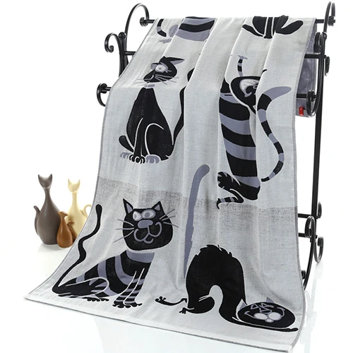 Банное полотенце с рисунком кошки, хлопок, марля, быстросохнущее большое полотенце для лица, для взрослых, домашнее, удобное, водопоглощающее, спортивное полотенце - Цвет: FY00703