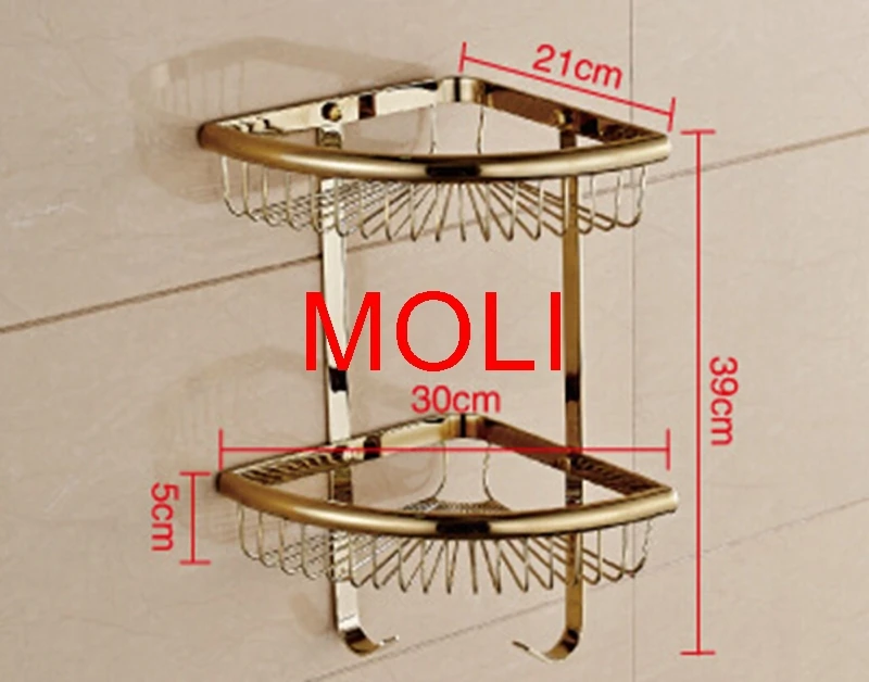 Золотая отделка хранения shleves с крюком настенный двойной уровень угловая полка для ванной комнаты acessorios para banheiro