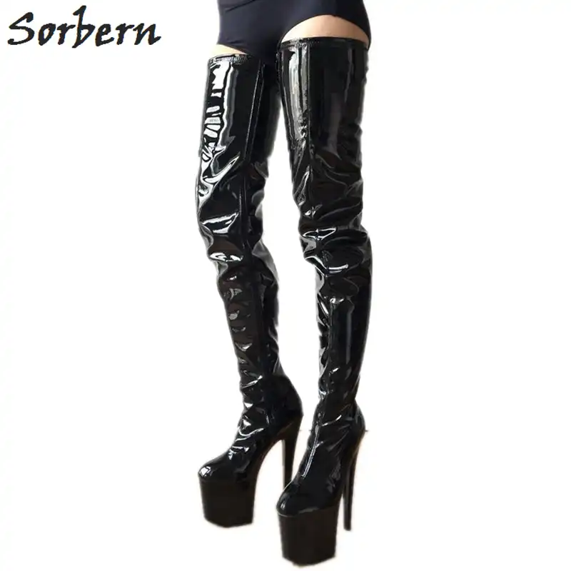 Sorbern Red Shiny 80Cm Crotch Thigh High Boots With Heels Custom Wide