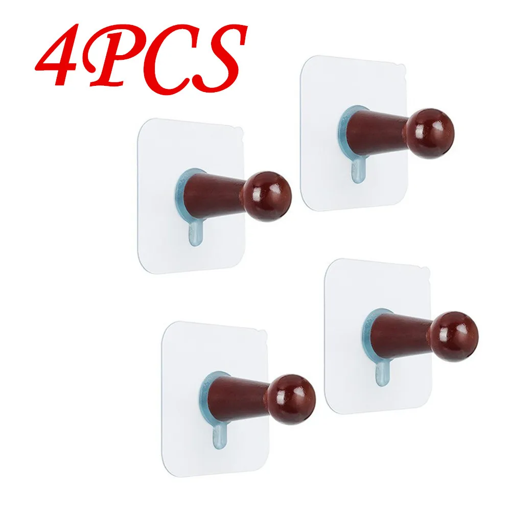 4 Pack Self Adhesive Plastic Hooks Base Adhesive Wooden Hooks Nails