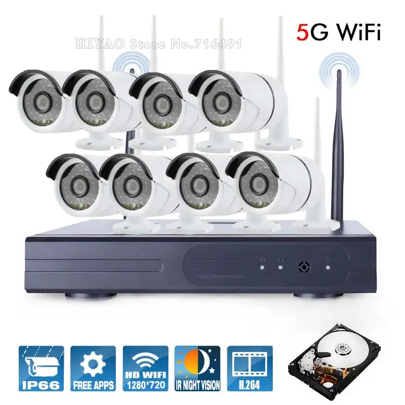 NEW 8CH Wifi IP Camera NVR Kit 8CH 1080P NVR and 8 Wireless/Wired 720P IP Camera IR Night Vision Security WIFI CCTV System