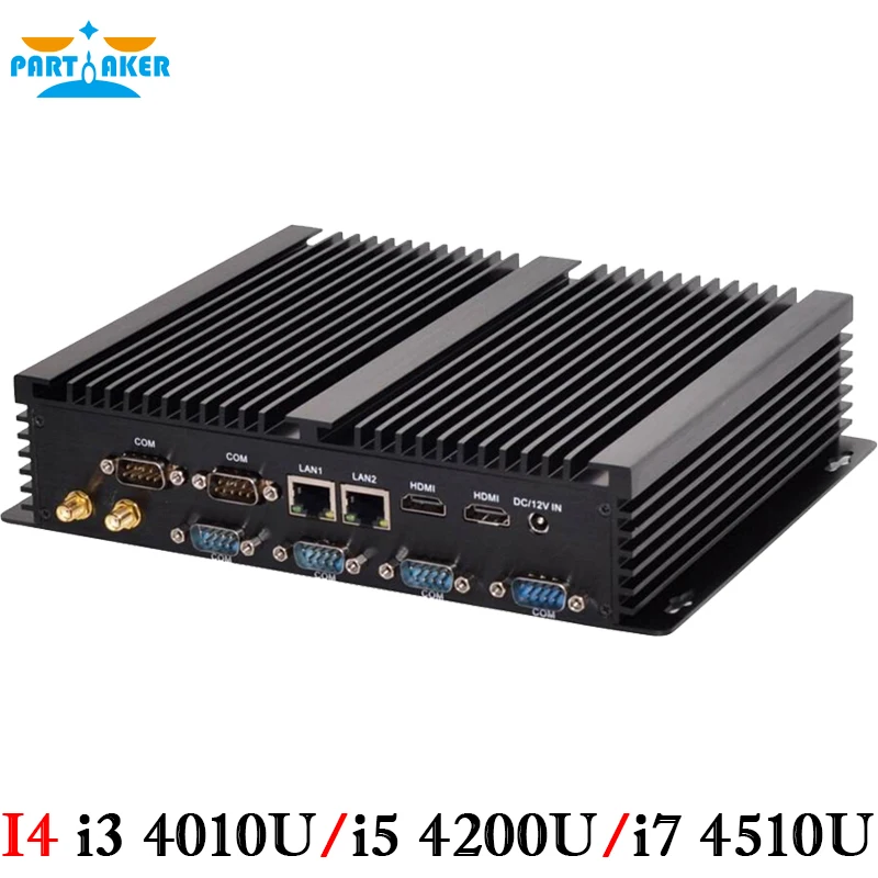 Partaker I4 Mini Computer Fanless Mini PC Windows 10 Core i3 4010U i5 4200U i7 4510U Dual LAN 6*RS232 industrial PC Rugged PC