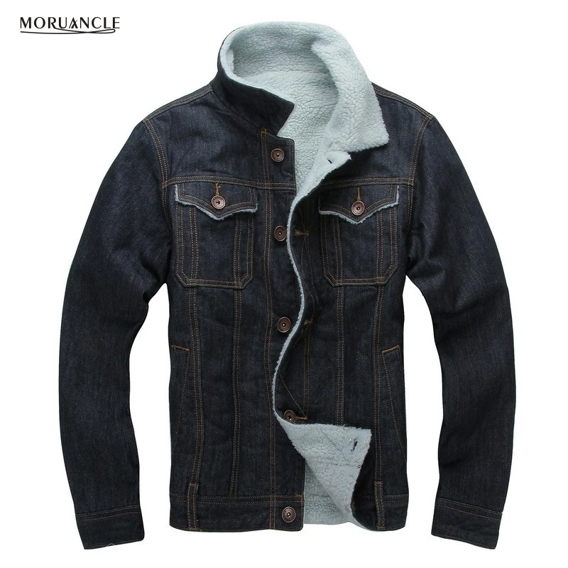 MORUANCLE Winter Men's Fleece Lined Denim Jackets Turn