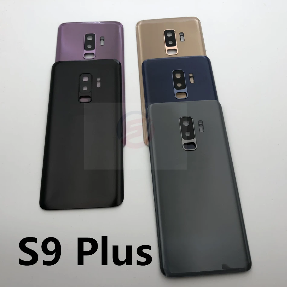 

Rear Battery Door Case For Samsung Galaxy S9 Plus G965 G965F SM-G965FBack Glass Housing Cover Adhesive +Camera Glass Lens Frame