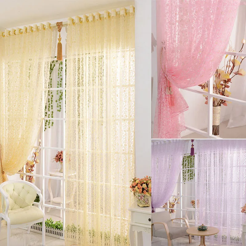 Печать цветок вуаль двери Штора для окна комнаты разделитель занавесок шарф желтый, розовый, фиолетовый вуаль занавеска 200 см x 100 см+ 5