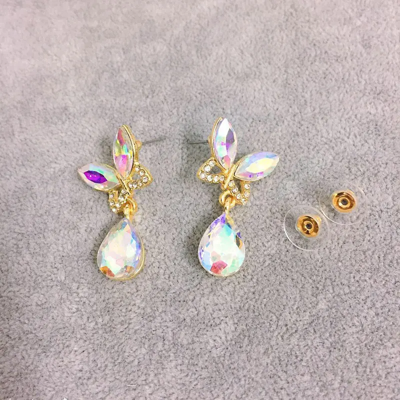 

New Crystal Drop Earrings Shine AB Color Wedding Earrings Maxi Statement Party Jewelry Butterfly Water Drop Earrings Gifts DE004