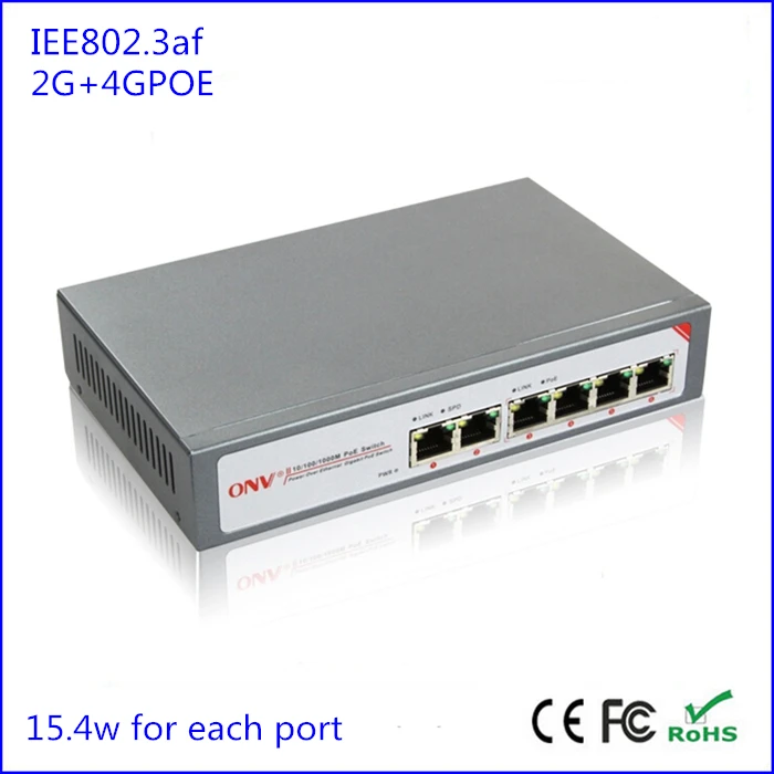 

4 Port Gigabit PoE Switch with IEEE 802.3af standard & 15.4W DC12V 1.25A Output