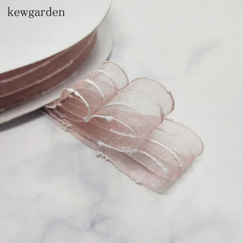 Kewgarden оптовая продажа белая лента из органзы с полосками 1 дюйм 25 мм искусственная