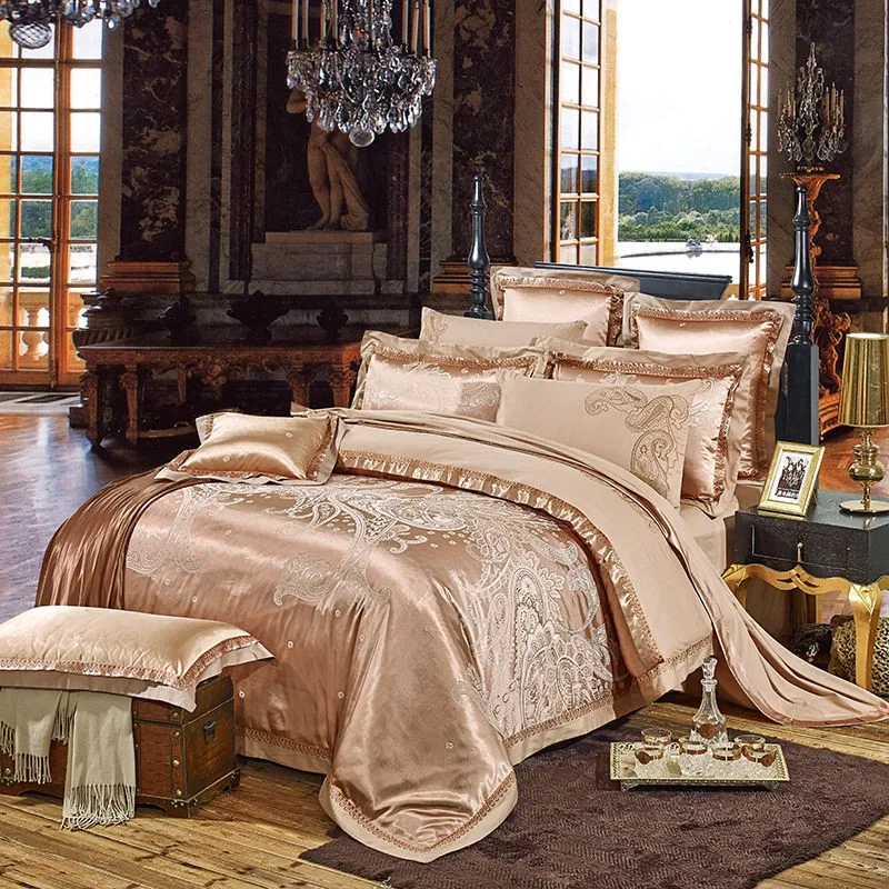 Серебристо-золотой Шелковый сатиновый роскошный комплект постельного белья juego de cama, покрывало для кровати, Комплект постельного белья, пододеяльник, льняные простыни для кровати linge