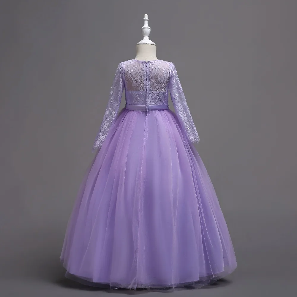 4-14 High-End spring Summer Children's Dresses Girl long sleeve lace dress Zircon Elegant Piano performance Princess Dress