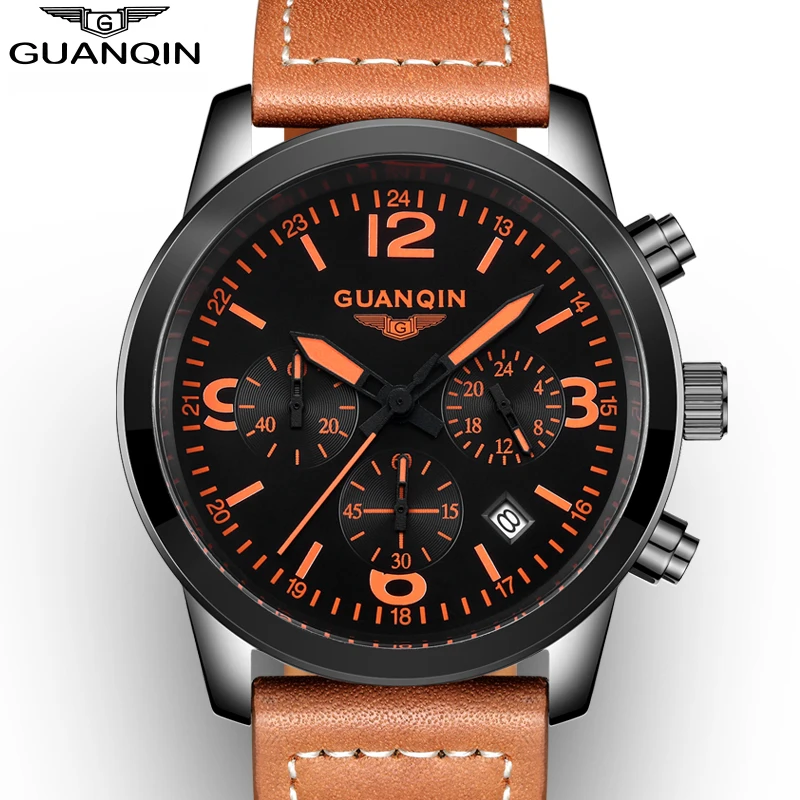 

2017 GUANQIN Top Brand Men Watches Male Waterproof Quartz Watch With Calendar For Outdoor Sport relogio masculino