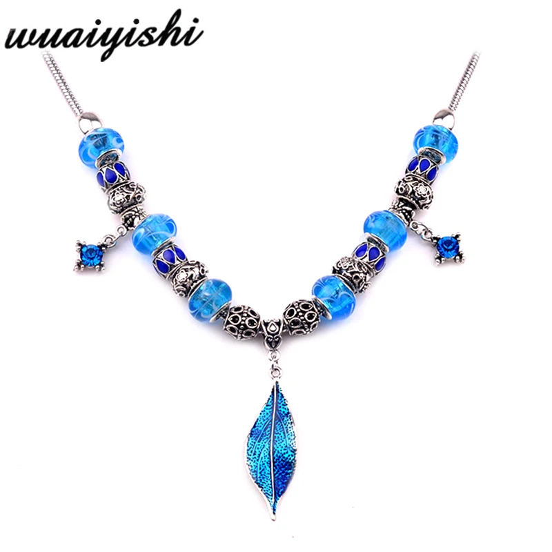 

Necklace Women's New Pendant Fashion Silver blue Leaves Necklace Ms. Gift Charm Retro Hot Sale Beads Simple Latest Gifts 2019