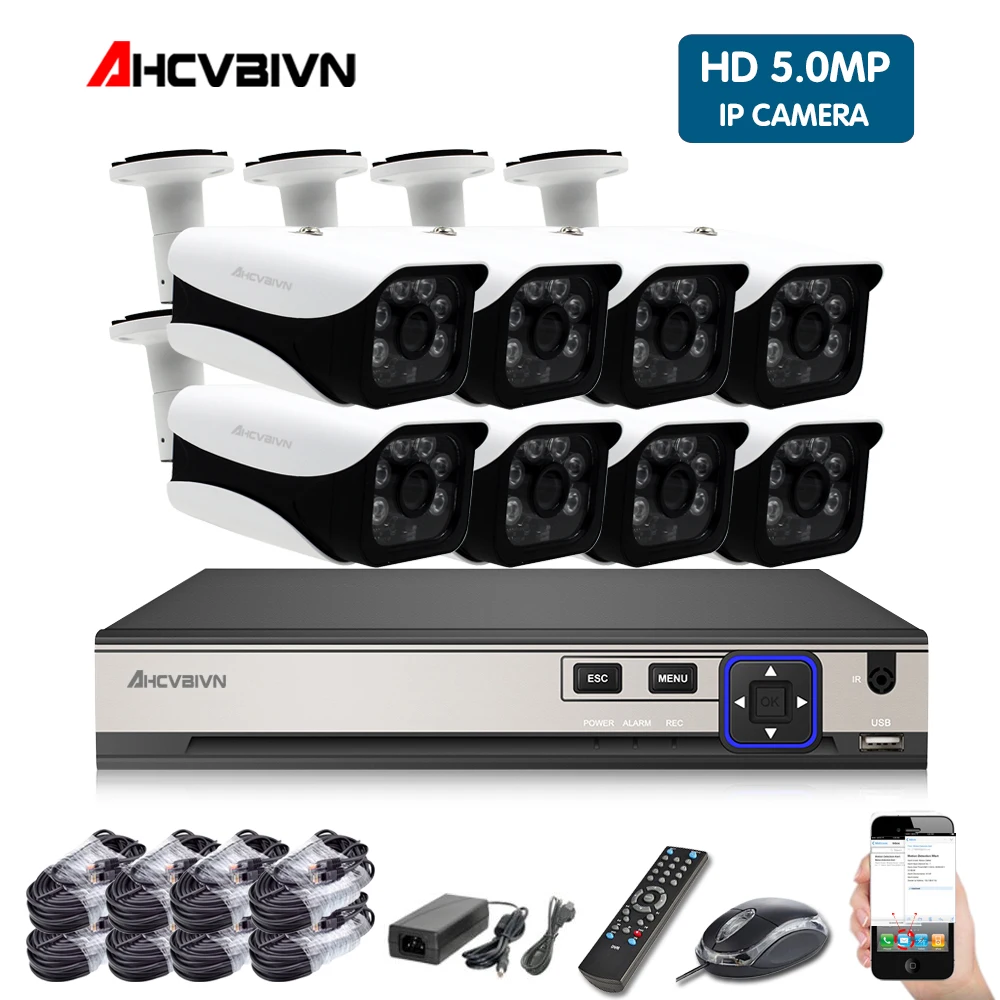 8CH CCTV комплект видеонаблюдения 5MP камера безопасности Система 4CH 8CH POE NVR с 5.0MP POE IP камера CCTV комплект водонепроницаемый вид