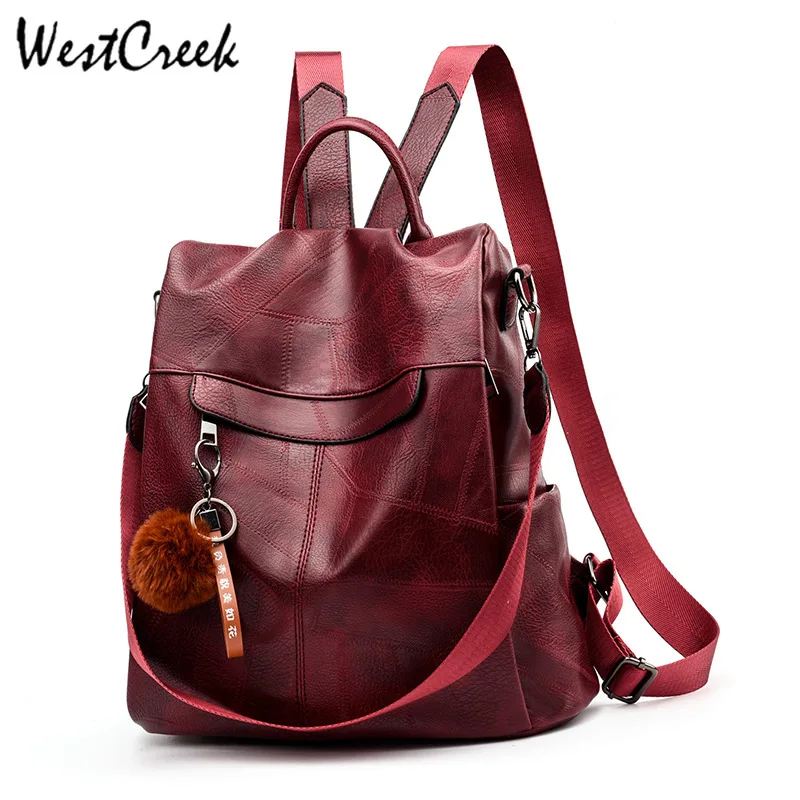 

WESTCREEK Brand Fashion PU Leather High Quality Backpack Women Casual Hair Ball Travel Bag Female Daily Anti Theft Backpacks