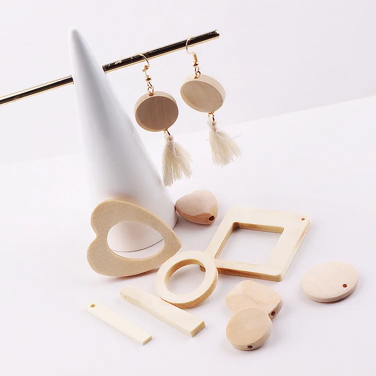 

DIY handmade jewelry accessories simple solid wood strip love round square earrings earrings pendant earrings