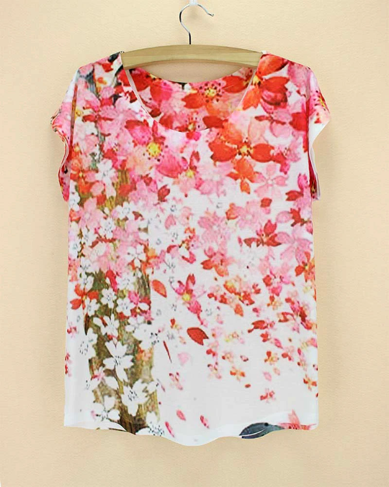 Beautiful floral pattern t shirt women 2015 fashion tops tees novelty