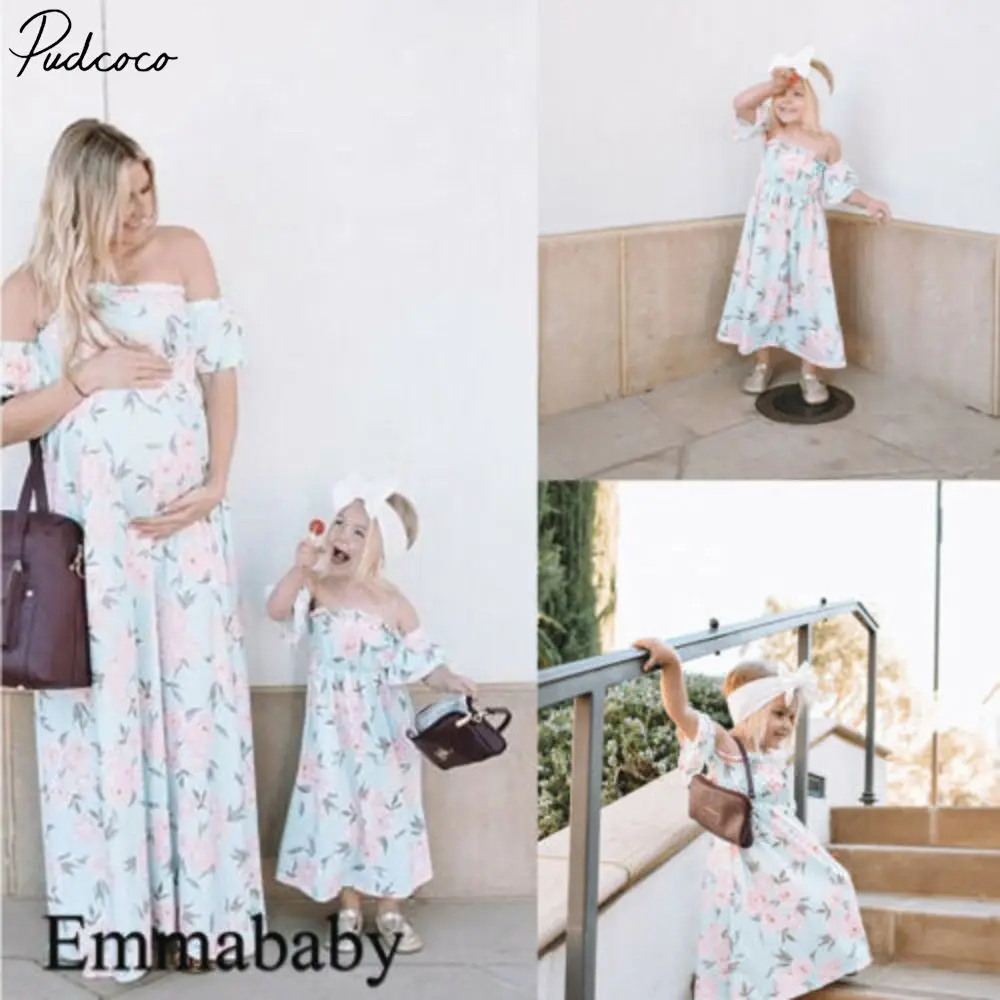 

Family Clothes Lady's Mom Daughter Matching Summer Baby Girl Off Shoulder Dress