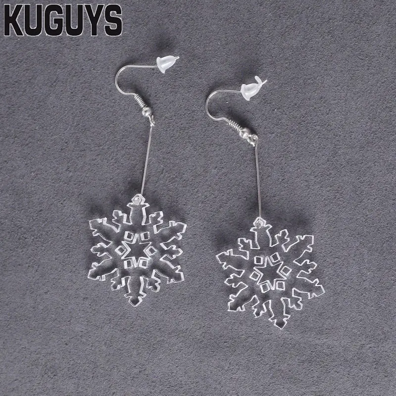 

KUGUYS Fashion Acrylic Jewelry Custom Women Clear Acryl Drop Earrings Girl's Gift Cute Christmas Snowflake Dangle Earring